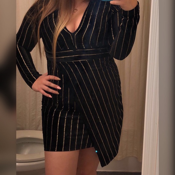 Black dress with gold stripes - Picture 2 of 6